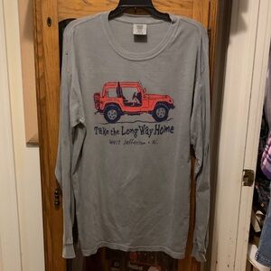 Gray Long Sleeve Shirt with Red Jeep Print